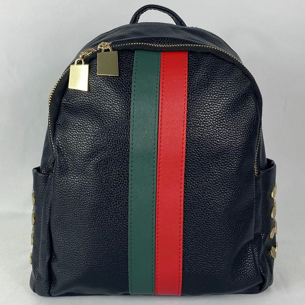 Unisex S Black Vegan Leather Studded Backpack